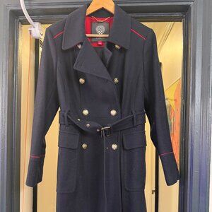 Vince Camuto Coat W Size Medium Navy And Red Double Breasted Wool Pocket Belted